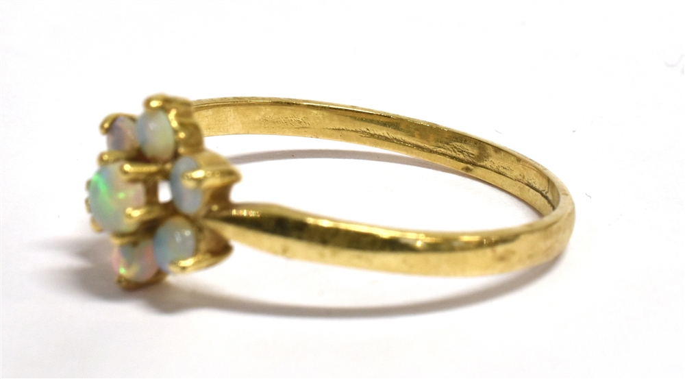 AN OPAL CLUSTER 9CT GOLD DRESS RING seven small opals to hallmarked 9ct gold shank, size P, gross - Image 3 of 3