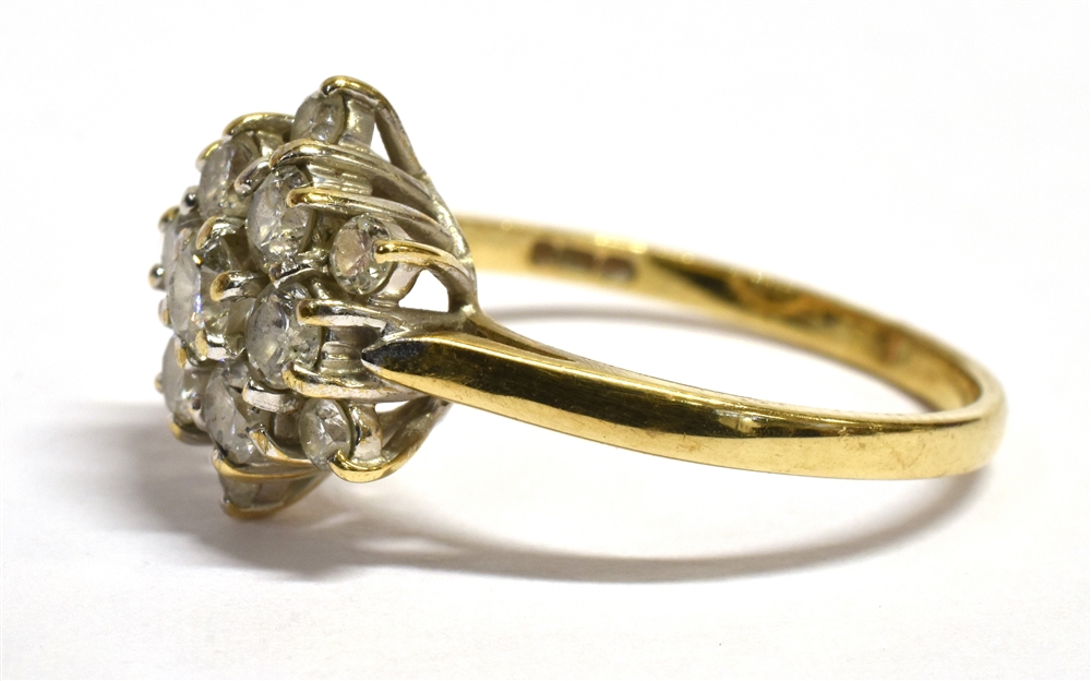 A DIAMOND CLUSTER 9CT GOLD RING flowerhead cluster, the round brilliant cut diamonds, weighing a - Image 3 of 4