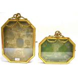 TWO HEXAGONAL GILT GESSO WALL DISPLAY CABINETS, both matching with beading surround and an intricate