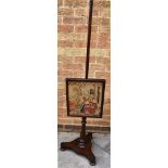 VICTORIAN ADJUSTABLE MAHOGANY FIRE SCREEN the tapestry in rectangular form depicts a woman seated,