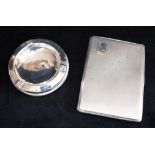 TWO ITEMS OF SILVER Comprising a cigarette case with engine turned finish and initialled Cartouche