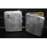 TWO SMALL SILVER CIGARETTE CASES both of engine turned design, one with engraved initials, both 8cms