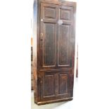 19th CENTURY OAK FREESTANDING CORNER CUPBOARD, with two cupboards, the top with three shelves, and
