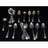 A QUANTITY OF ASSORTED SILVER Small spoons comprising a set of 6 preserve spoons, assorted teaspoons