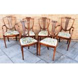SIX (4+2) 20TH CENTURY SHIELD BACK DINING CHAIRS, with floral moulding to the back, and with drop in