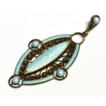 A SCANDINAVIAN SILVER AND ENAMEL PENDANT The marquise shaped pendant with turquoise guilloche enamel