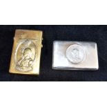 A VICTORIAN SILVER VESTA CASE In the form of a snuff box of rectangular form with Victorian coin