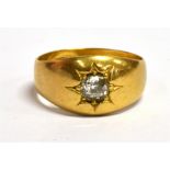 A DIAMOND SOLITAIRE 22CT GOLD SIGNET RING the off round old cut diamond approx. 0.50 carat gypsy