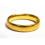 A 22CT GOLD HALLMARKED PLAIN WEDDING BAND of D profile, 4mm wide, weighing approx. 4.8grams, ring