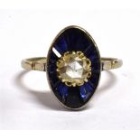 A FRENCH 18CT WHITE GOLD DIAMOND AND SAPPHIRE CLUSTER RING the marquise shaped cluster comprising