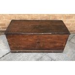 VICTORIAN STAINED PINE BLANKET BOX, of plain form with carrying handles to each side, with hinged