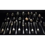 A QUANTITY OF ASSORTED SILVER FLATWARE Comprising 7 Georgian Silver Table spoons, 8 assorted table