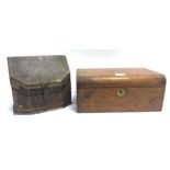 LEATHER WITH GILT DECORATION SURROUND STATIONARY BOX, together with a mahogany writing slope with