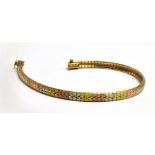 A 9CT THREE COLOUR GOLD BRACELET the alternating sections of yellow, white and rose gold to snap