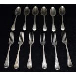 A PART CANTEEN OF VICTORIAN SILVER Comprising 6 table spoons, 6 table forks, 6 dessert spoons and