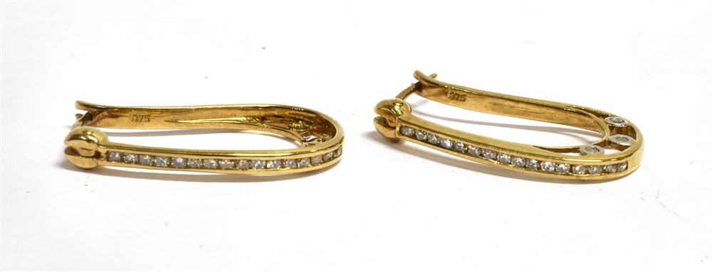 A PAIR OF DIAMOND SET 9CT GOLD CREOLE STYLE EARRINGS Three single cut diamonds to front end a