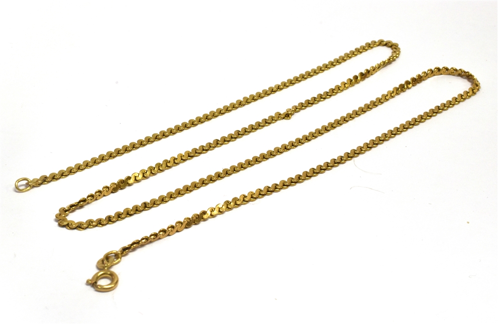 A 9CT GOLD S LINK NECKLACE 21 inches long to a bolt ring fastener, weighing approx. 9.2g Condition