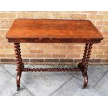 VICTORIAN ROSEWOOD SIDE TABLE, of rectangular form with four barley twist pillars raised on a