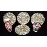 FOUR CHINESE CANTON PLATES decorated in the Famille Verte palette 20cm diameter; together with two