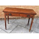 19th CENTURY FOLDOVER TEA TABLE, with a frieze drawer divided into three sections and raised on