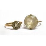9CT GOLD WHITE STONE DRESS RING the large white stone 15mm diameter claw set to an unmarked shank
