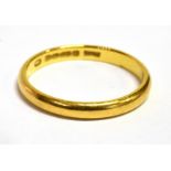 A HALLMARKED 22CT GOLD PLAIN WEDDING BAND 2.5mm wide, weighing approx. 2.6 grams. Condition Report :