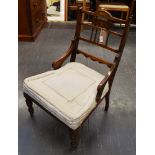 AN EDWARDIAN ROSEWOOD SALON CHAIR with marquetry inlaid decoration, 75cm high