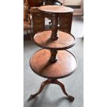 GEORGIAN MAHOGANY THREE TIER DUMB WAITER, the graduated circular platforms and raised on a tripod