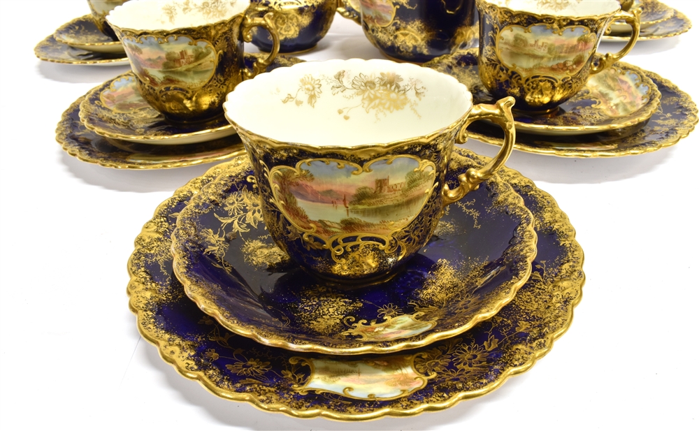 A COLLECTION OF AYNSLEY TEAWARE comprising five cups, saucers and plates, together with a slop bowl, - Image 2 of 3