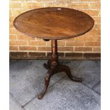 VICTORIAN MAHOGANY TILT TOP TABLE, with moulded rim and raised on central column, on tripod base,