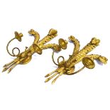 A PAIR OF CARVED GILTWOOD WALL LIGHTS each with pair of gilt metal lights issuing from three