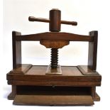 19TH CENTURY MAHOGANY LINEN PRESS, the screw down press with turned handles, with single drawer to