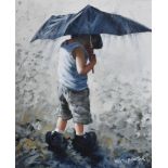 KEITH PROCTOR (BRITISH B.1961) 'Rain Rain Go Away' Oil on canvas 60cm x 50cm Signed lower right,