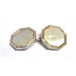 A SINGLE 9CT WHITE GOLD CUFFLINK Art Deco octagonal design set with Mother of Pearl, stamp to