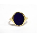 GENT'S 9CT GOLD LARGE SIGNET RING The front comprising an oval sodalite 17mm x 12 mm to hallmarked