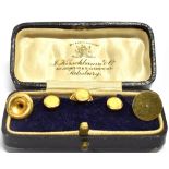 FIVE 9CT GOLD GENTS SMALL DRESS STUDS Comprising a set of three plain, a single plain and one set,