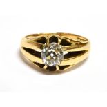 A 1 CARAT DIAMOND SOLITARIE SIGNET RING The cushion shaped old cut diamond gypsy claw set to an 18ct