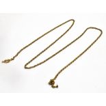 A 9CT GOLD FINE LINK NECK CHAIN 22 inches long with bolt ring fastener, (snapped to one end)