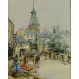 ATTRIBUTED ROBERT EADIE R.S.W. (SCOTTISH 1877-1954) 'A Continental Market Town' Watercolour 33cm x