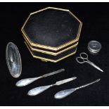 A SILVER SIX PIECE MANICURE SET Five pieces initialled and hallmarked for Birmingham 1917/1918, note