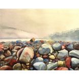 CLARE DUVERGIER (CONTEMPORARY) 'Porlock Pebbles' Coloured print Numbered 33/100, signed in pencil,