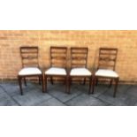 FOUR MAHOGANY AND INLAID DINING CHAIRS, with upholstered drop in seats, 94cm high