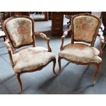 PAIR OF FRENCH BEECH ARMCHAIRS, with floral upholstery, 84cm high