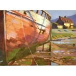 NEVILLE COX (CONTEMPORARY) 'Brian's Boat, Porlock Weir II' Oil on board Signed lower right, labelled