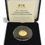 ALDERNEY - ELIZABETH II (1952-), HALF-SOVEREIGN, 2017 Platinum Wedding gold proof, in Harrington &