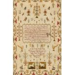 A LATE 18TH CENTURY SAMPLER incorporating a verse 'Love God with all your Soul and Strength / With