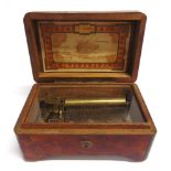 A SMALL MUSICAL BOX Swiss, late 19th century, the key-wind 7.25cm (2 7/8 inch) pinned brass cylinder