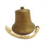 A BRASS BELL engraved 'H.M.S. / SUSSEX / 1927' and 'H.M.S. / HANNIBAL / 1942', 11cm high. Note: This