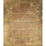 AN 18TH CENTURY SAMPLER incorporating Psalm 133 'O what a happy thing it is / And joyful for to