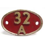 A BRITISH RAILWAYS CAST IRON SHED CODE PLATE, '32A' (NORWICH, 1950-73) sub-sheds Cromer High,